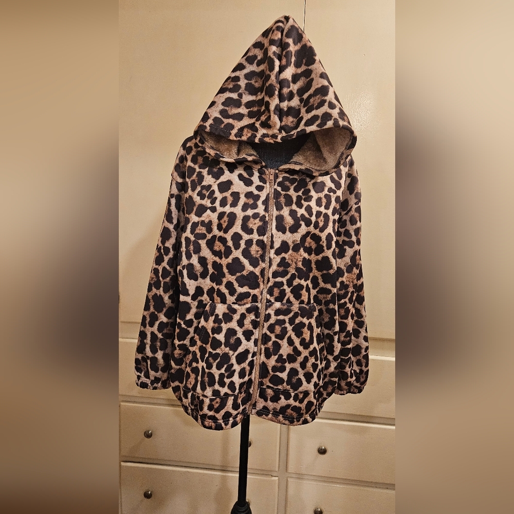 Leopard Print Zip-Up Hoodie Jacket | Plush Lined | Size 1XL - Picture 3 of 7